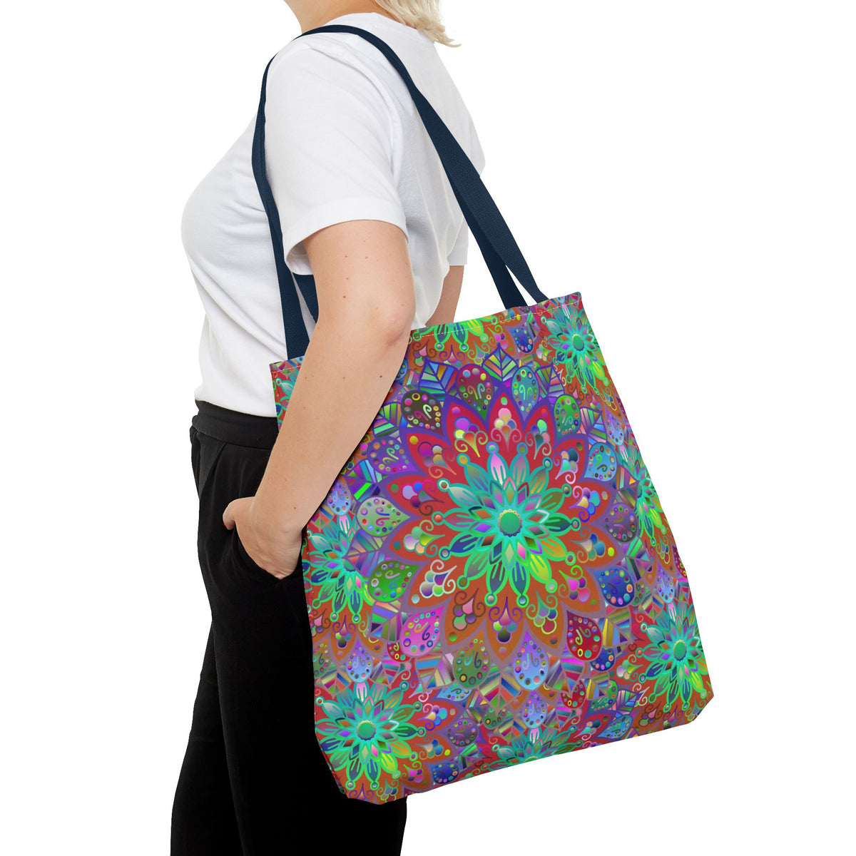 Psychedelic Mandala Tote Bag — Colorful Boho All-Over Print Tote