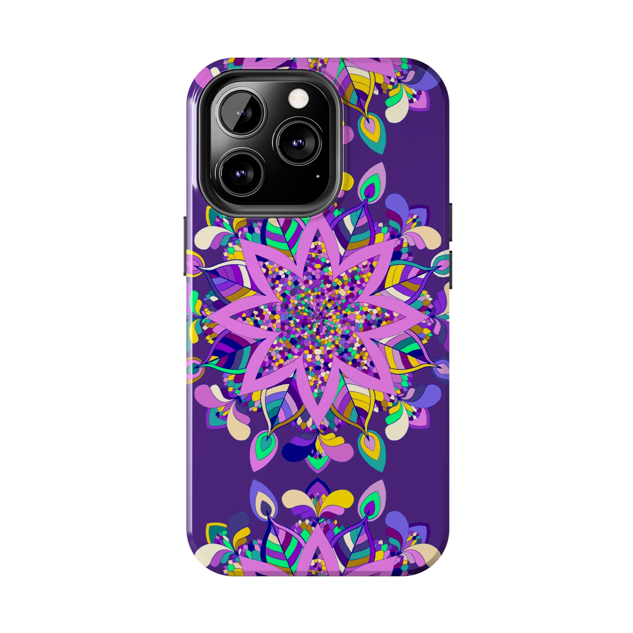 Hand-drawn purple Mandala Art iPhone X/XS phone case with intricate design