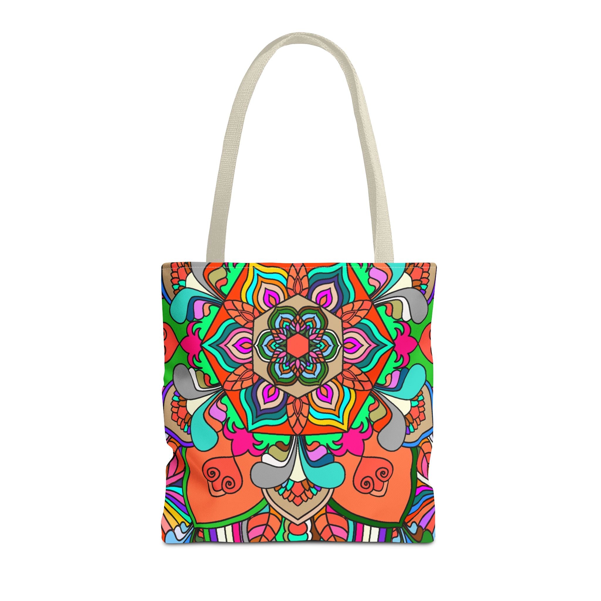 Borsa tote Mandala colorata — Borsa da spiaggia e da mercato con vivace stampa boho all-over
