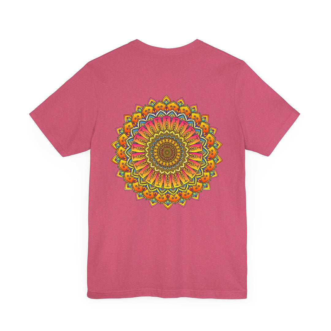 A beautiful, colorful mandala tee with intricate designs symbolizing spiritual peace and harmony