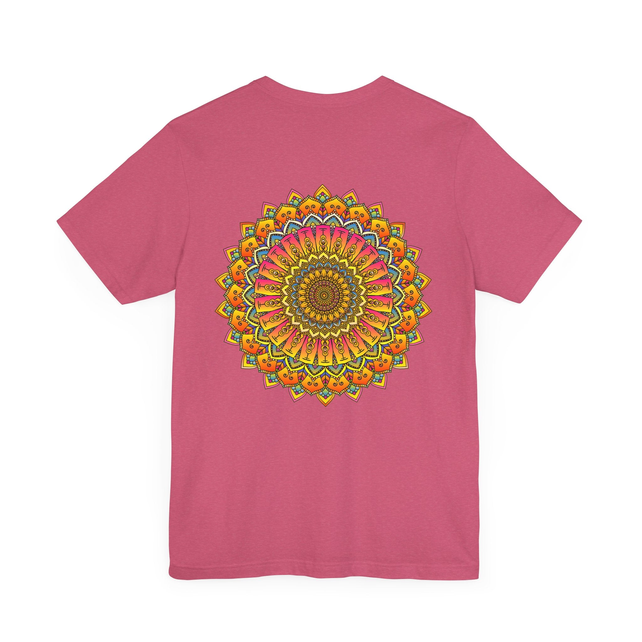 A beautiful, colorful mandala tee with intricate designs symbolizing spiritual peace and harmony