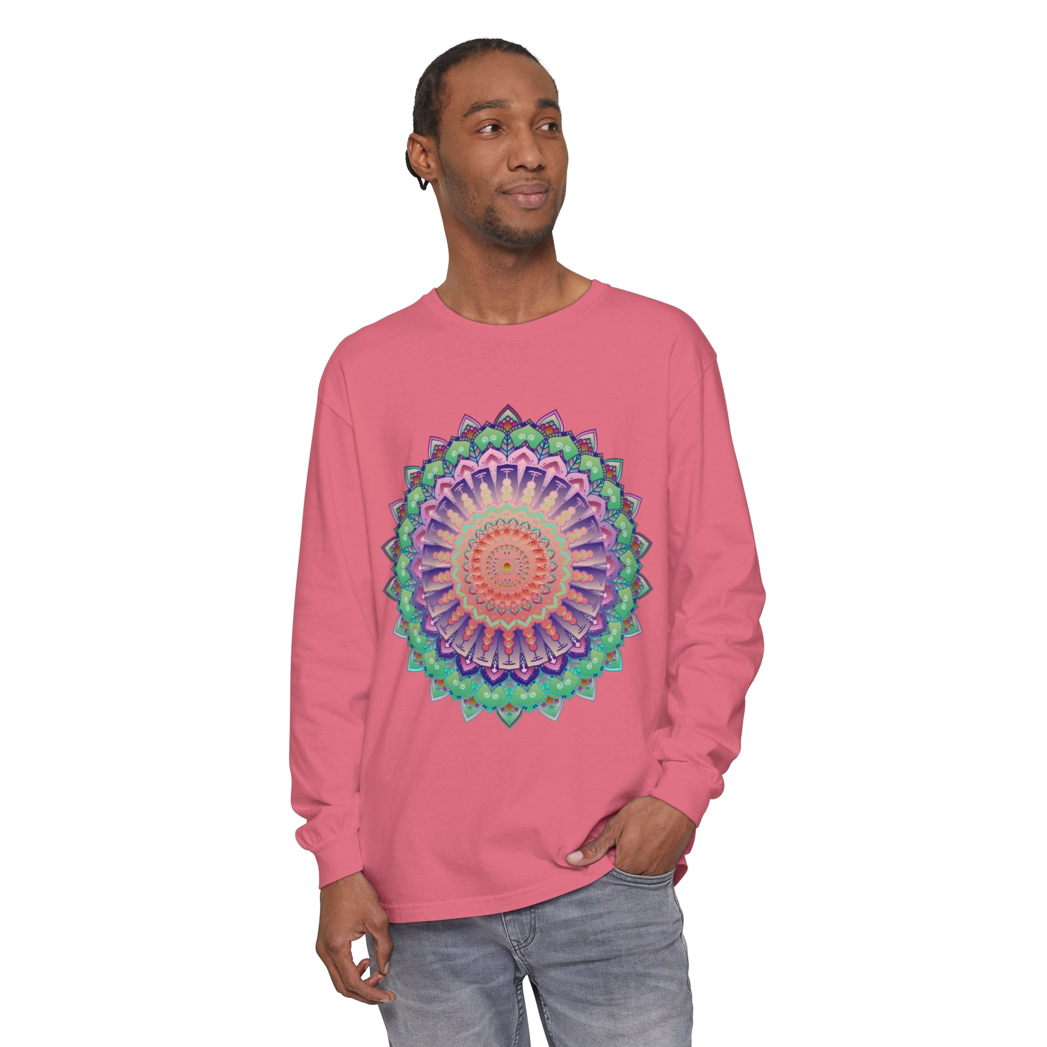 Colorful and intricate mandala design long sleeve t-shirt for men and women