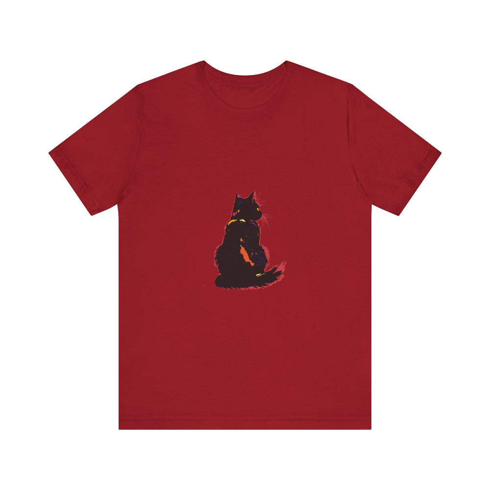 Black Cat Mystery T-Shirt - Shadowy Elegance: A stylish black t-shirt featuring a mysterious black cat design, exuding elegance and intrigue