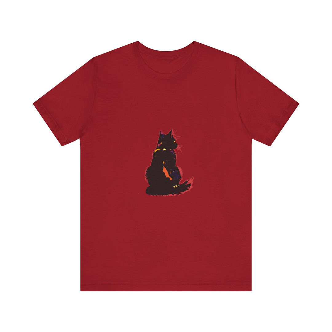 Black Cat Mystery T-Shirt - Shadowy Elegance: A stylish black t-shirt featuring a mysterious black cat design, exuding elegance and intrigue