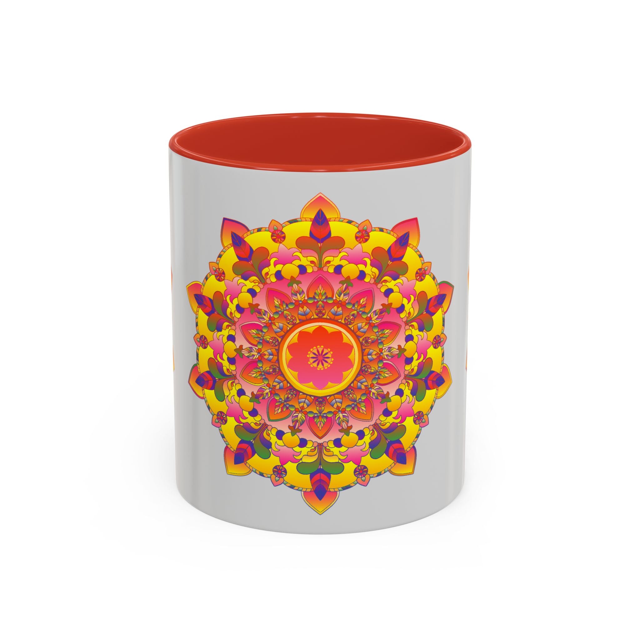 A beautiful ceramic mug featuring a colorful and intricate mandala art design