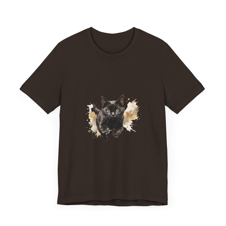 Black Cat Watercolor Sprint T-Shirt: A stylish, comfortable shirt featuring a vibrant watercolor print of a black cat, perfect for cat lovers and fashion enthusiasts alike