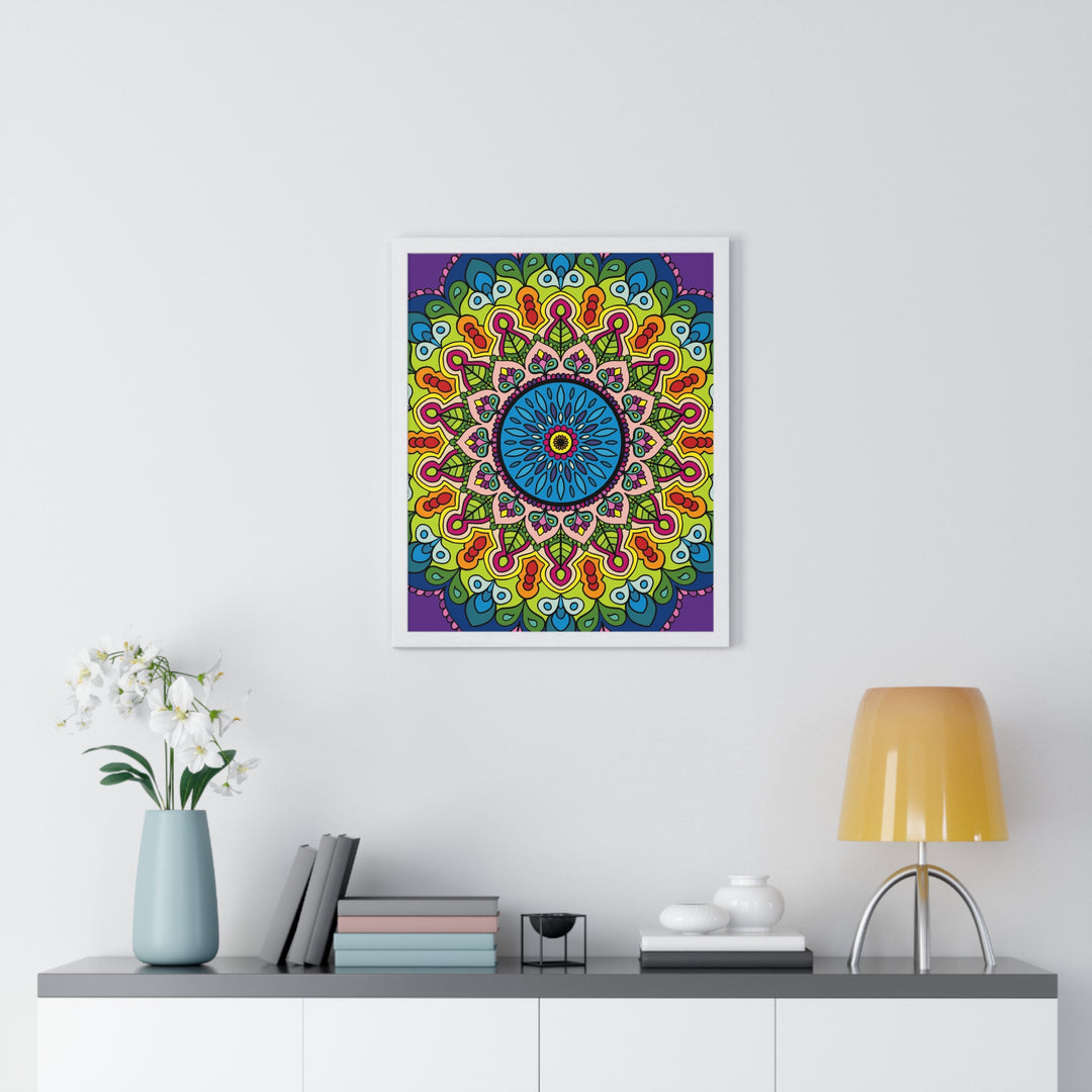 Beautiful vertical framed poster featuring a hand-drawn Mandala art, perfect for mindfulness and yoga enthusiasts