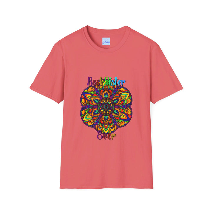 Colorful mandala art gift for sister with hand-drawn design on softstyle unisex t-shirt