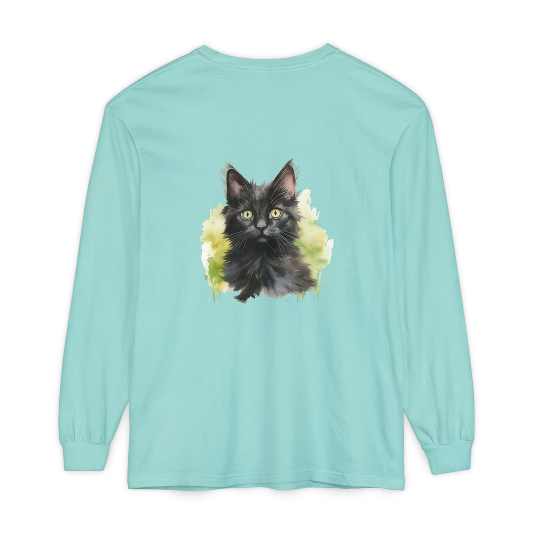 Black Kitten Watercolor Long Sleeve Tee