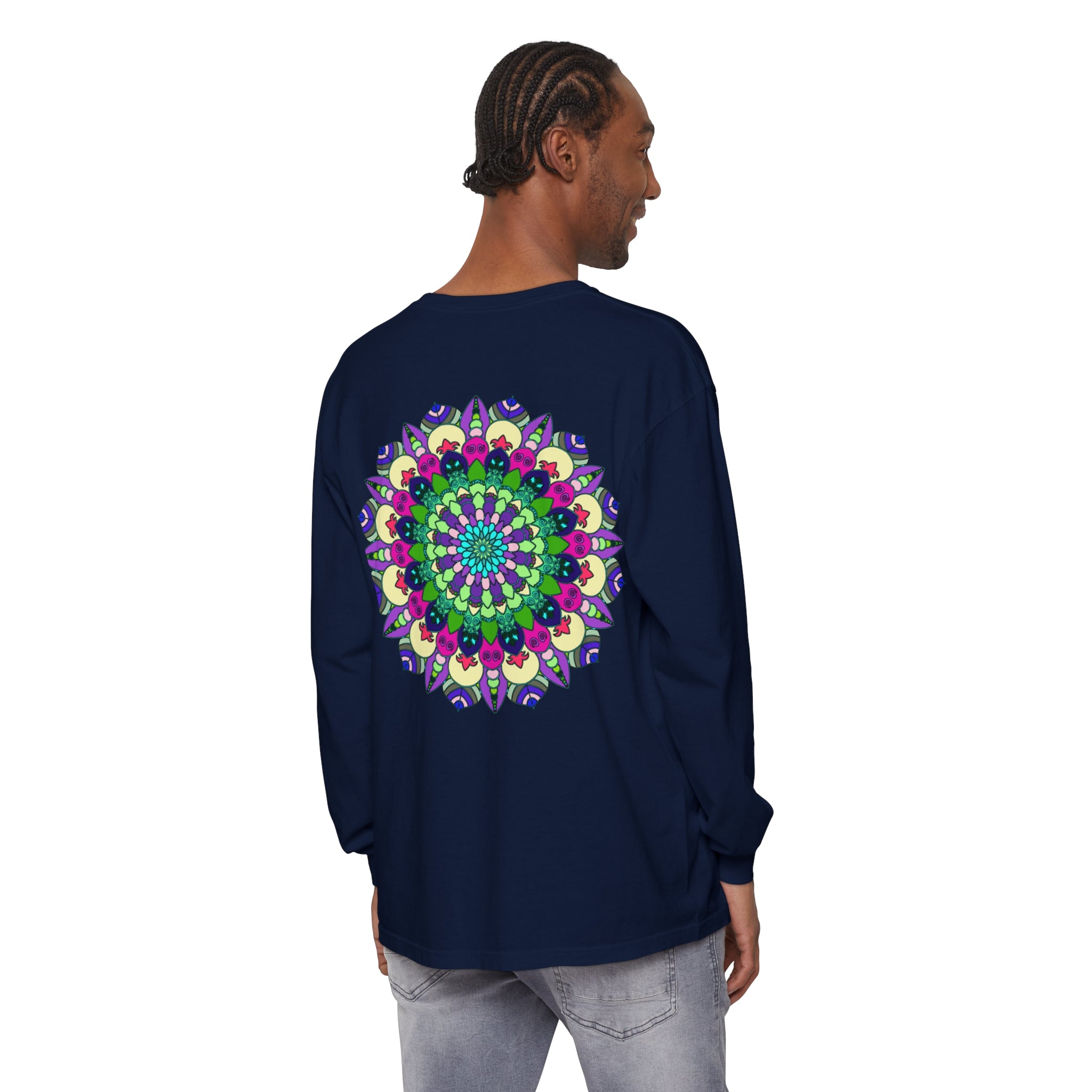 Colorful and intricate vibrant mandala design long sleeve t-shirt for both men and women