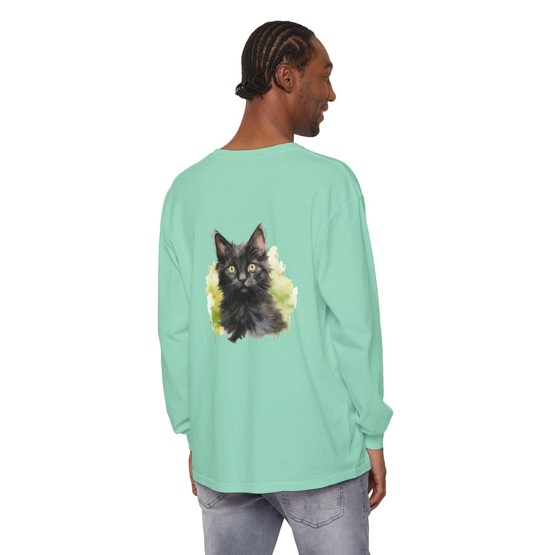 Black Kitten Watercolor Long Sleeve Tee