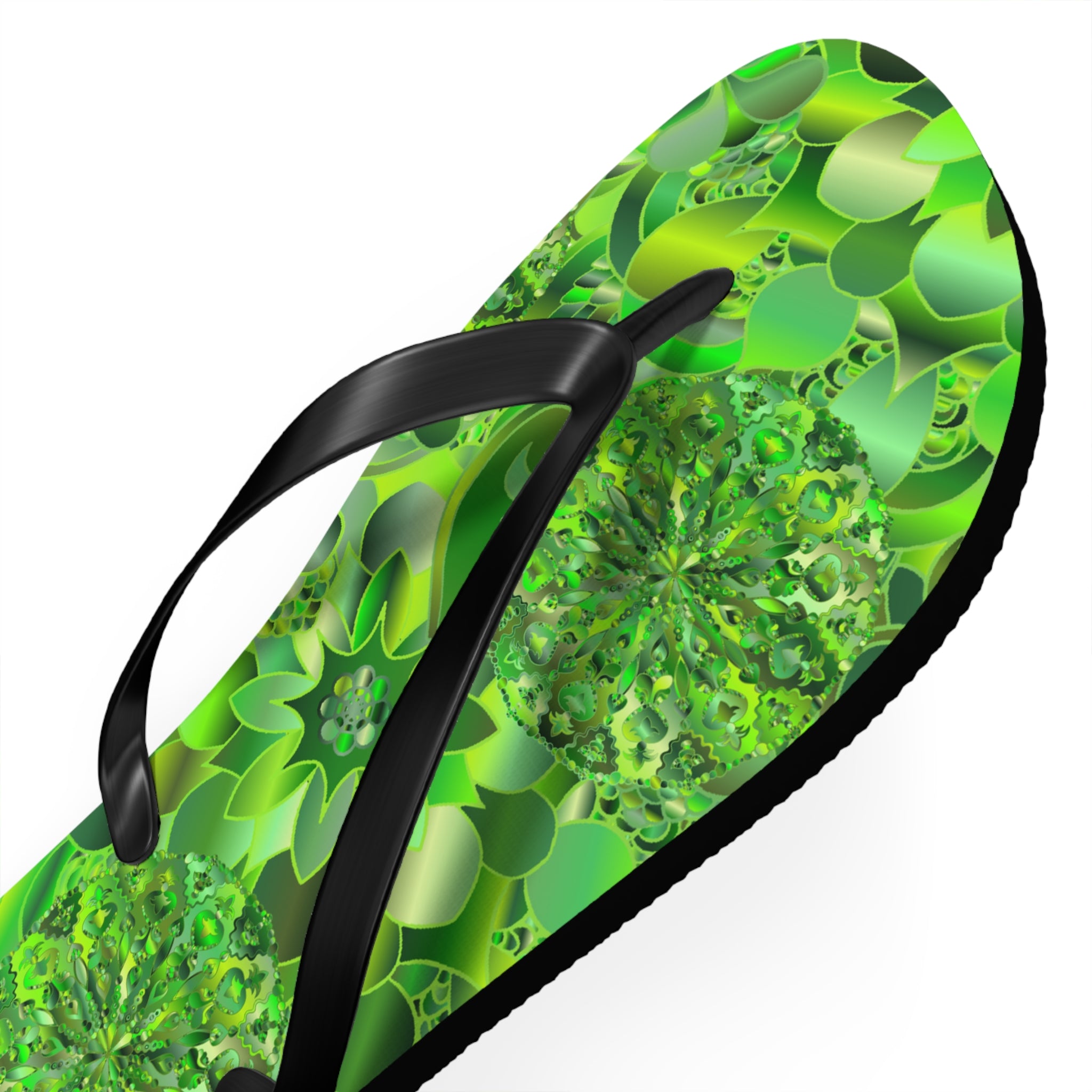 Green Kaleidoscope Flip Flops – Tropical Floral Beach Sandals