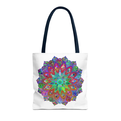 Colorful Mandala Tote Bag with vibrant blue and pink design