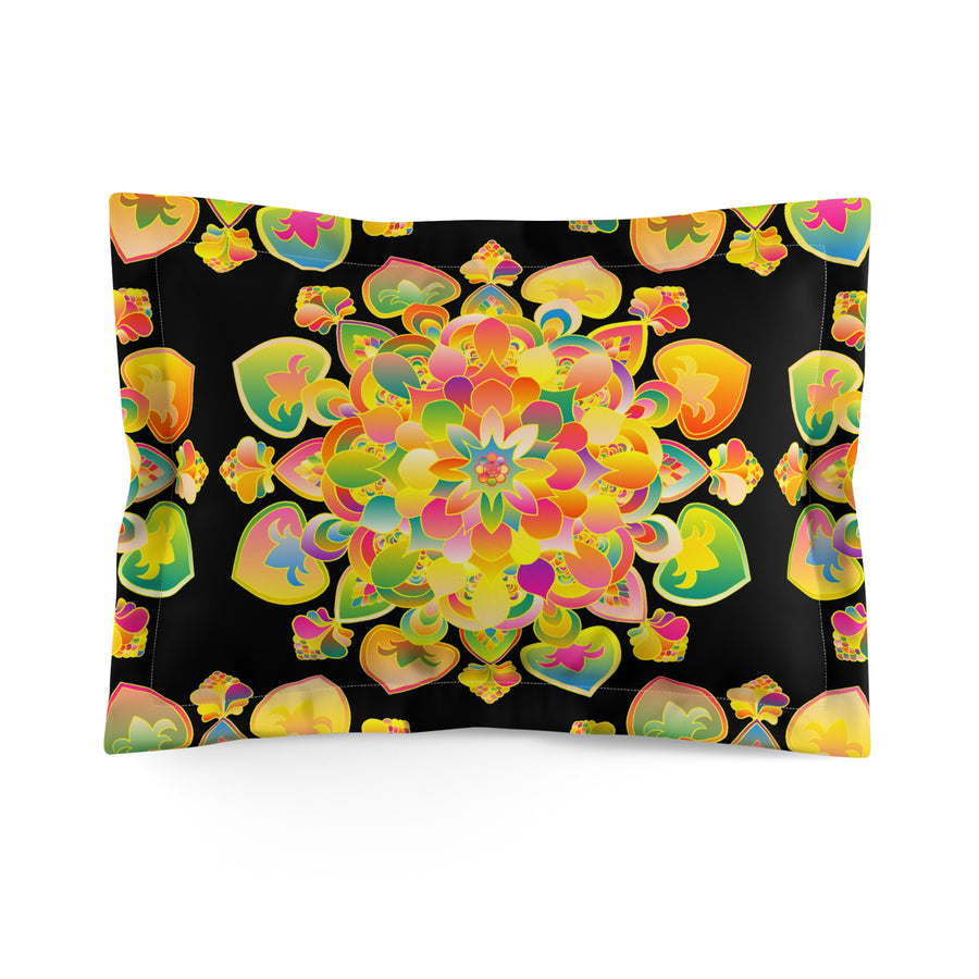 Pillow Sham - Vibrant Rainbow Floral Mandala on Black