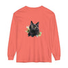 Black Cat Watercolor Splash Long Sleeve T-Shirt with vibrant and artistic feline design