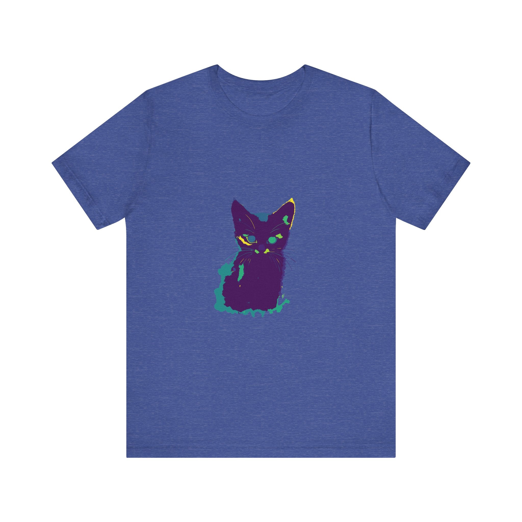 A colorful whimsical cat silhouette tee, perfect for cat lovers