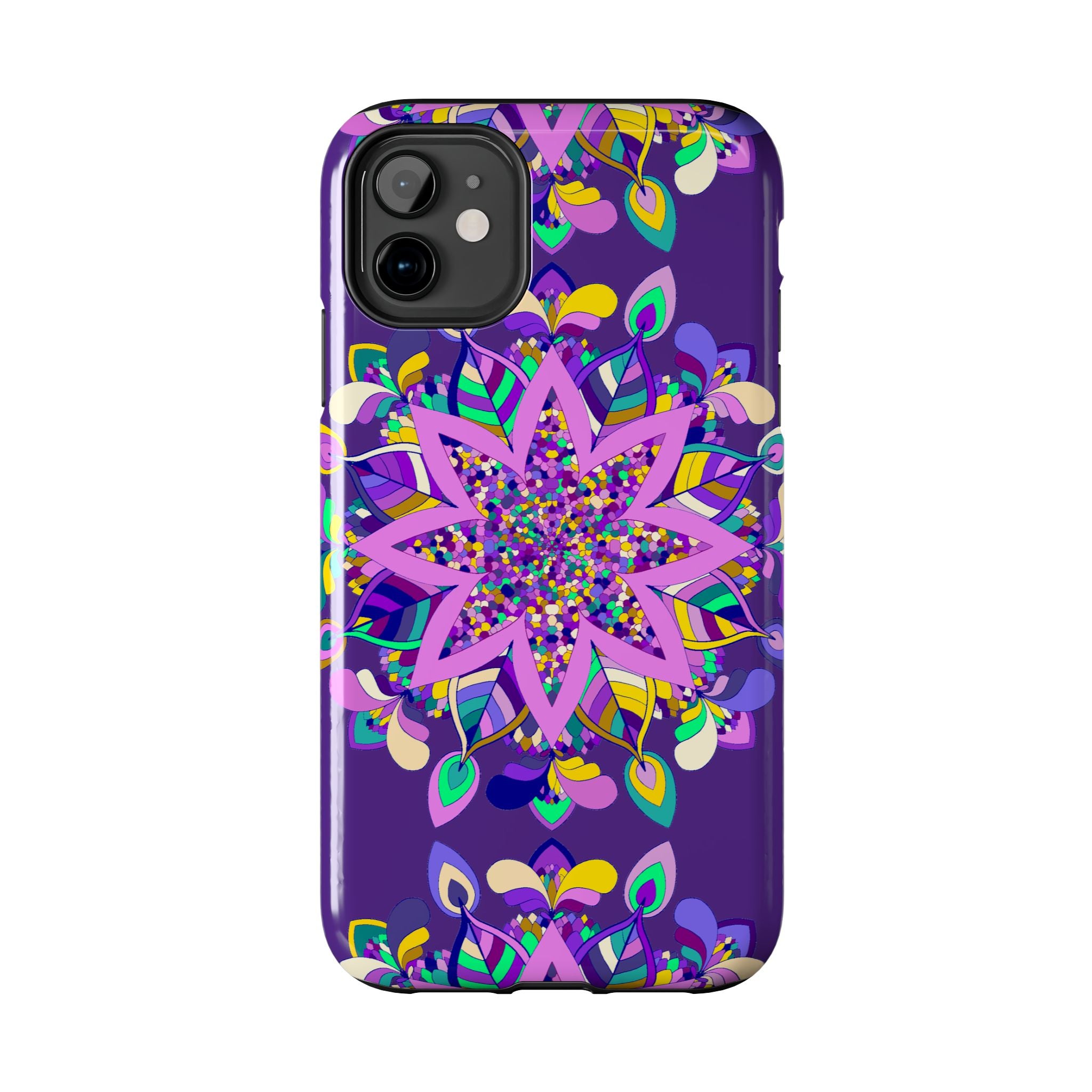 Hand drawn purple mandala art phone case designed for iPhone X/XS