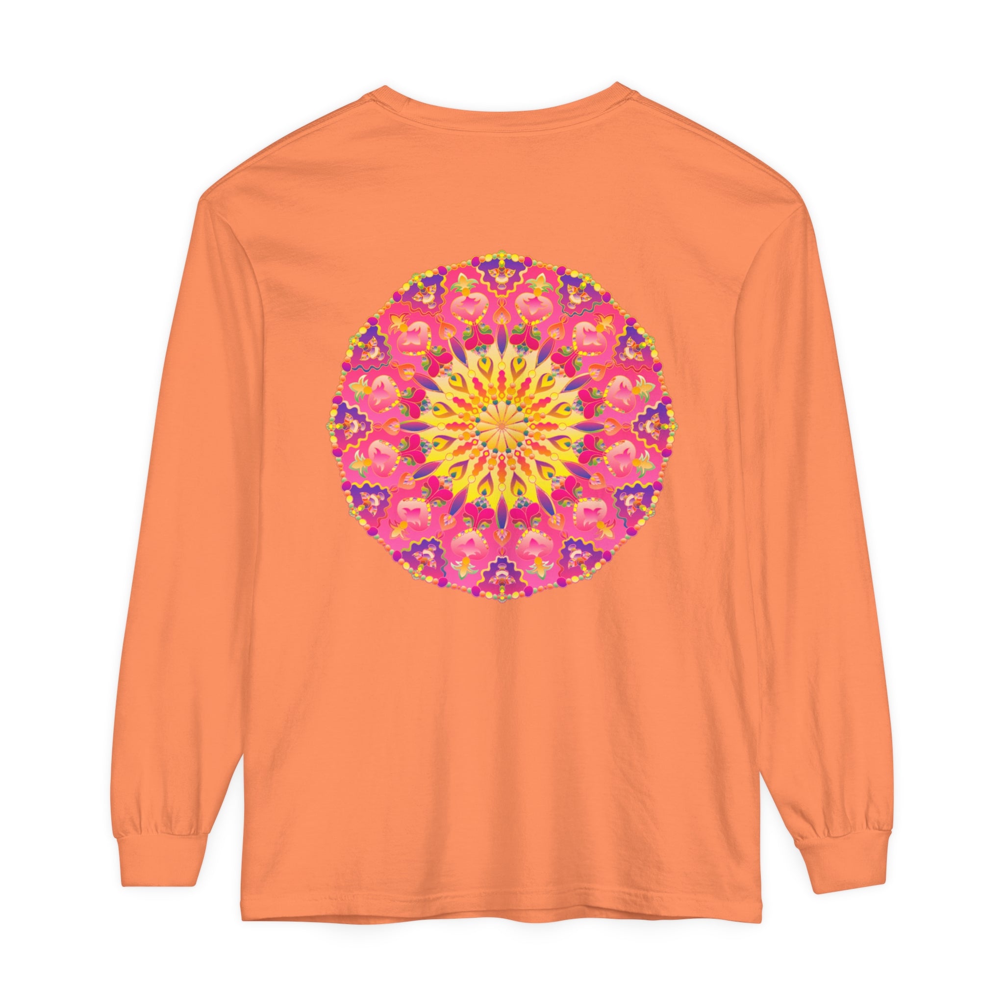 Colorful and intricate mandala design long sleeve t-shirt in unisex sizing