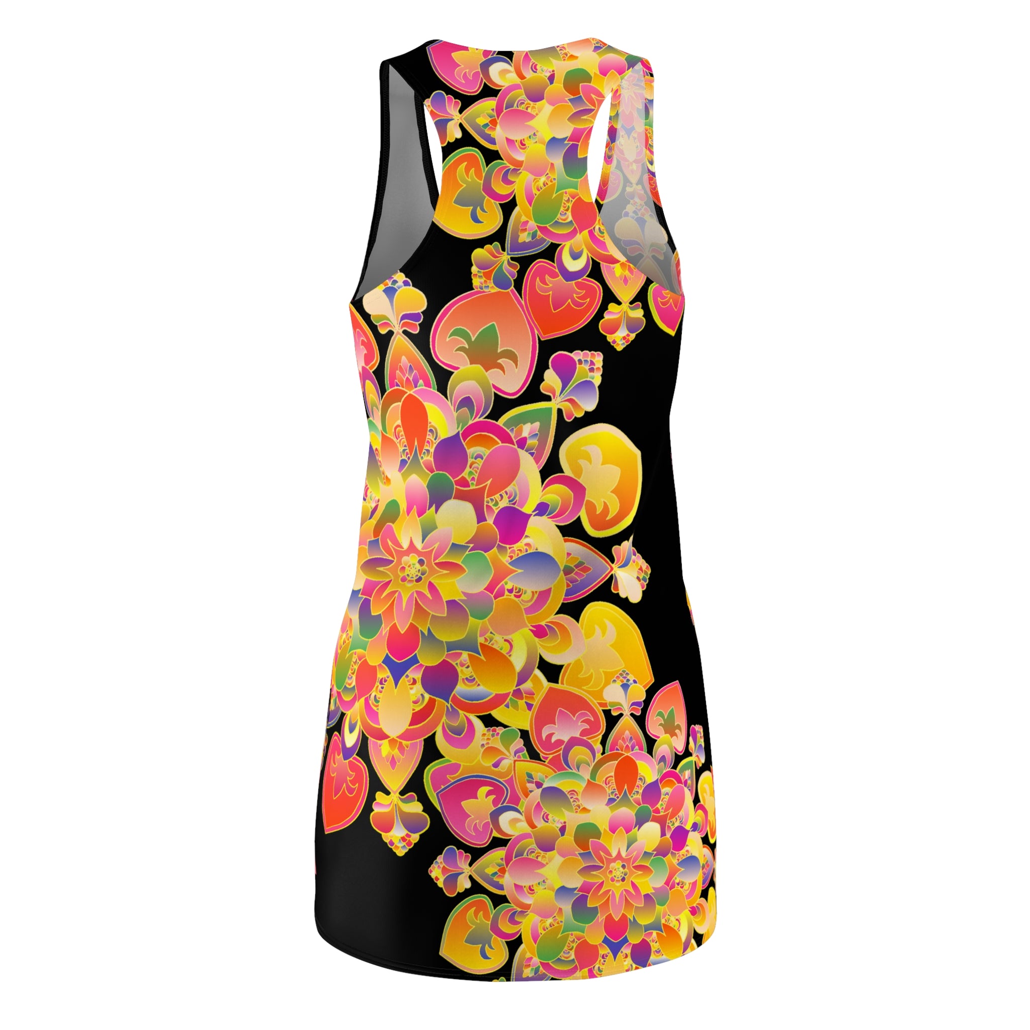 Abito con schiena incrociata e mandala a cuore floreale — Bright Psychedelic AOP