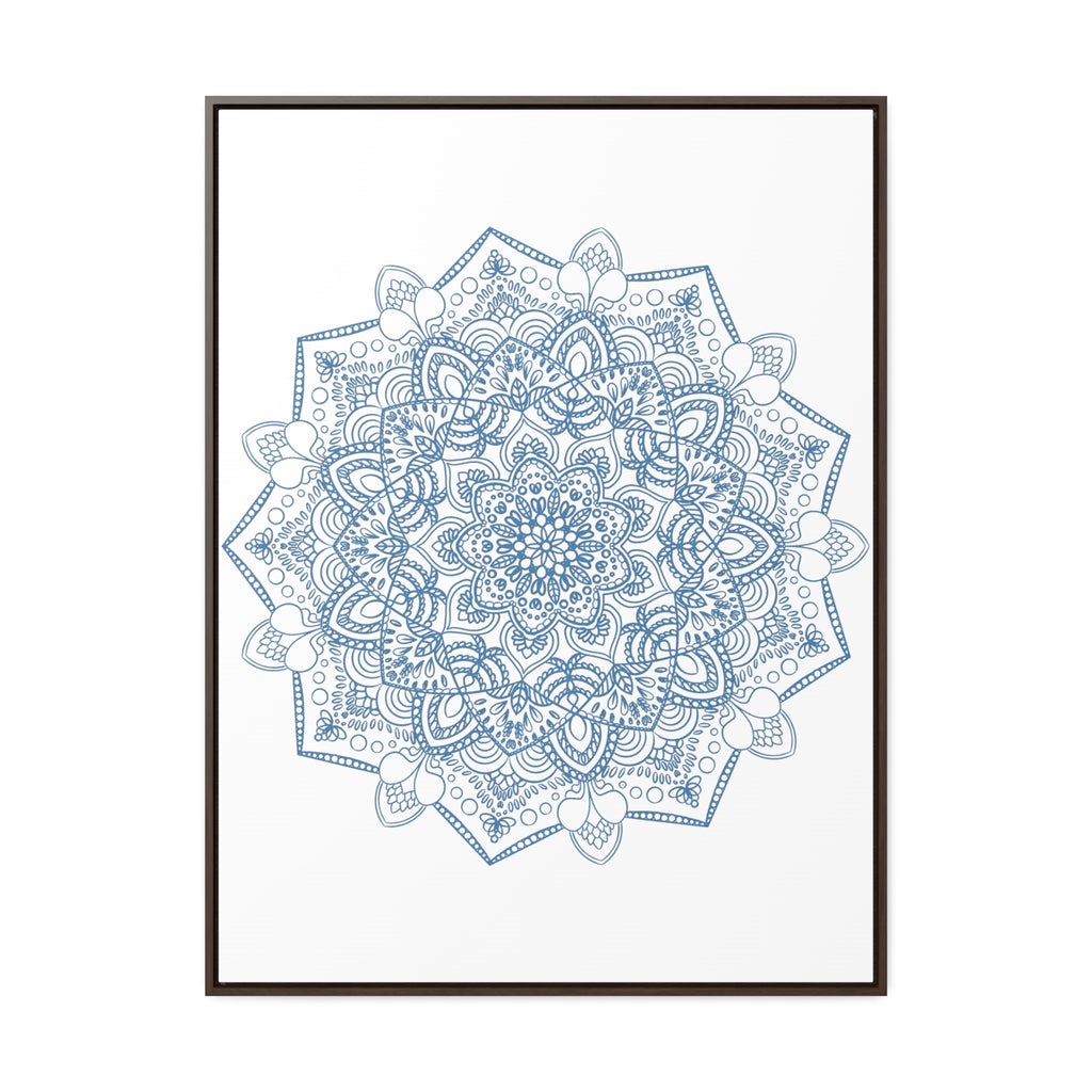 Handmade steel blue mandala design wall art on gallery canvas wraps in vertical frame