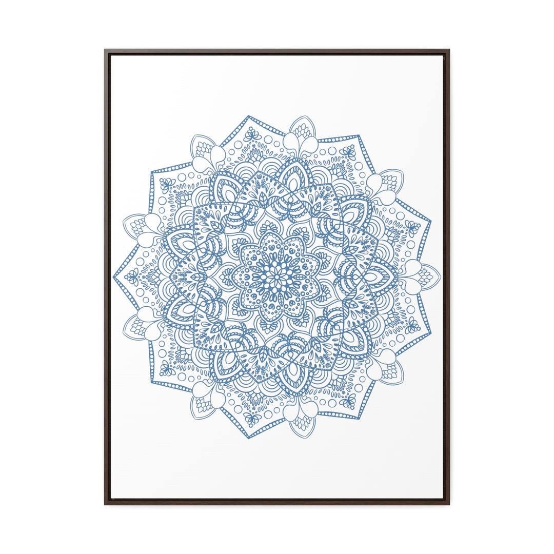 Handmade steel blue mandala design wall art on gallery canvas wraps in vertical frame