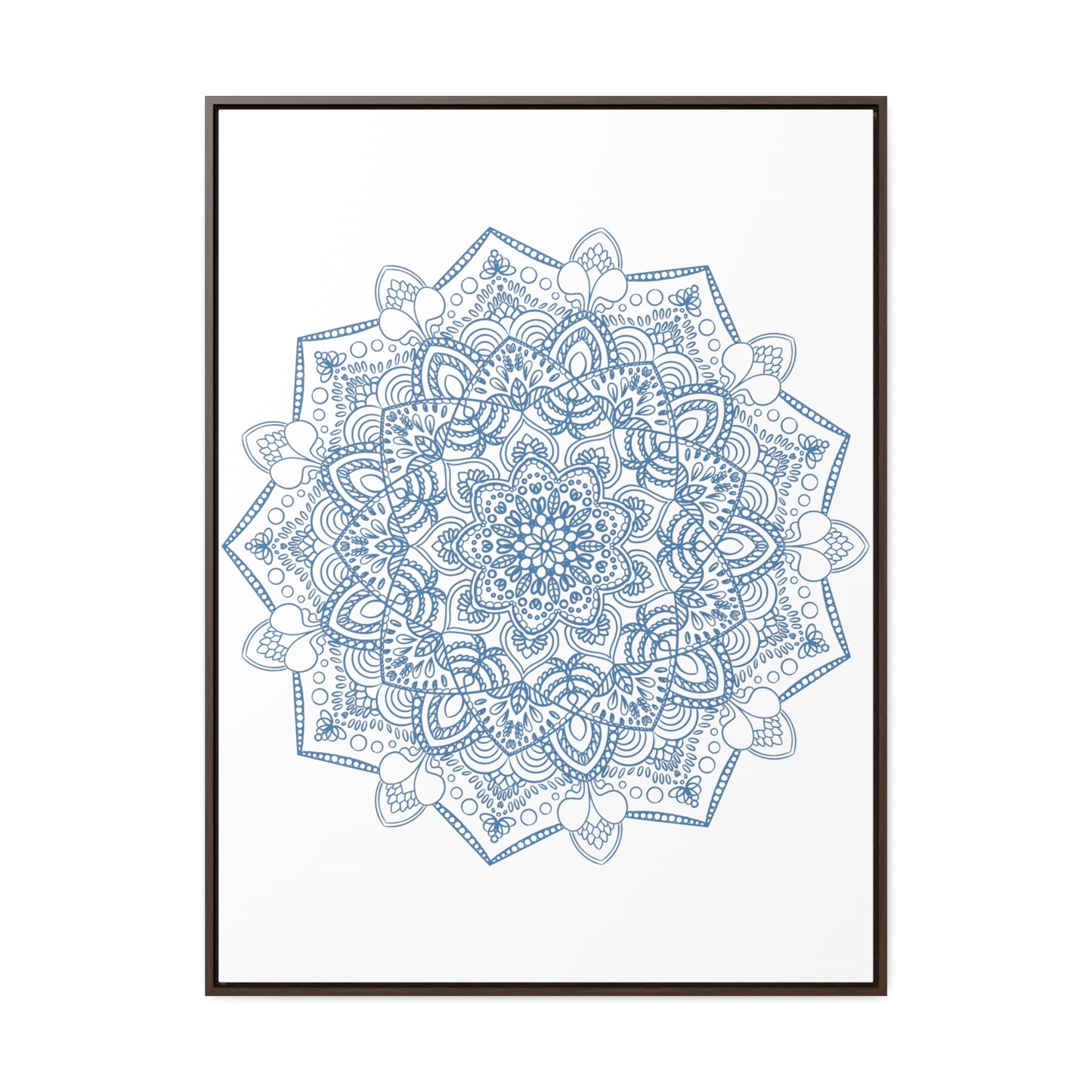 Handmade steel blue mandala design wall art on gallery canvas wraps in vertical frame