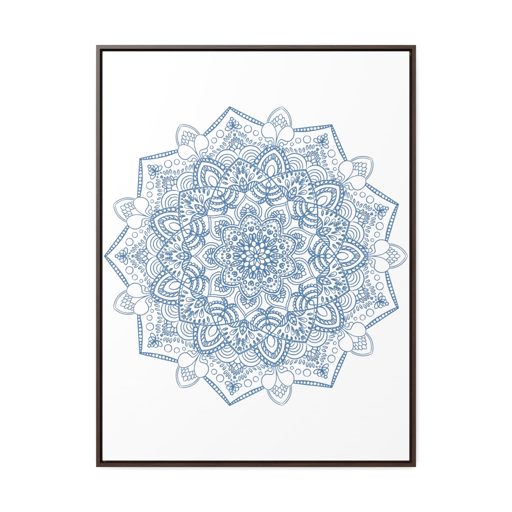 Handmade steel blue mandala design wall art on gallery canvas wraps in vertical frame