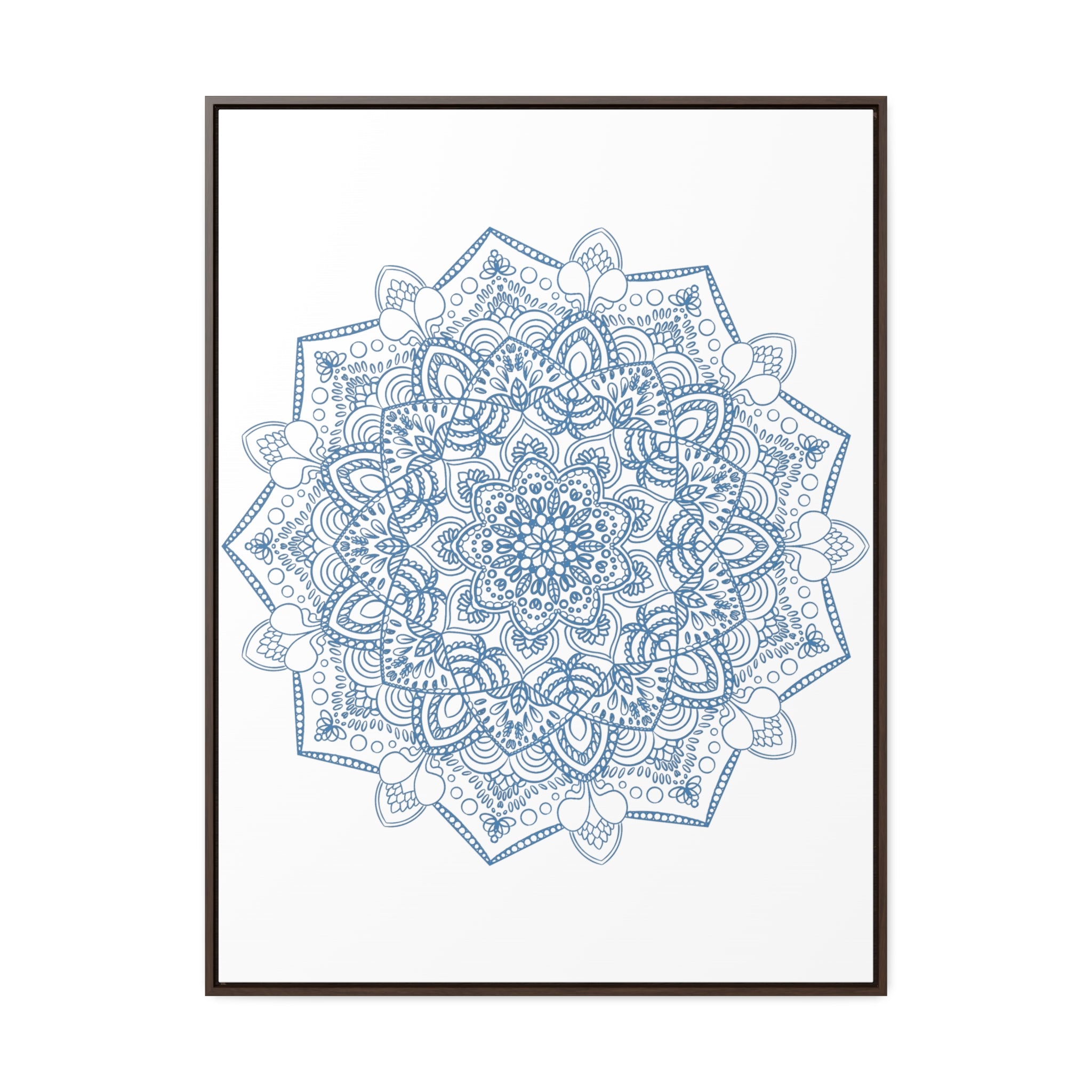 Handmade steel blue mandala design wall art on gallery canvas wraps in vertical frame