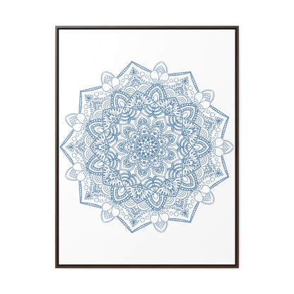 Handmade steel blue mandala design wall art on gallery canvas wraps in vertical frame