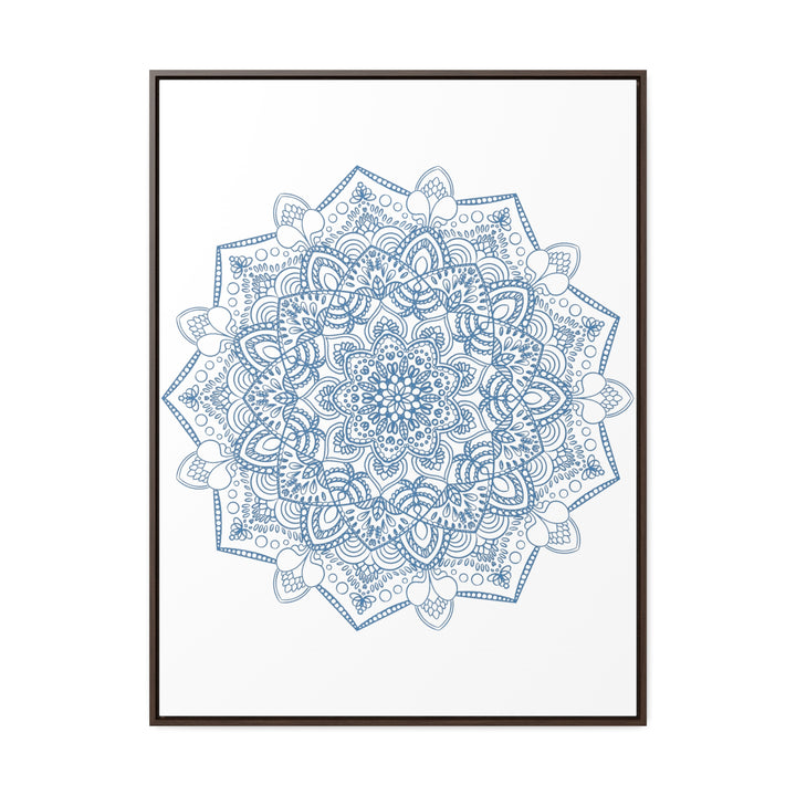 Handmade steel blue mandala design wall art on gallery canvas wraps in vertical frame