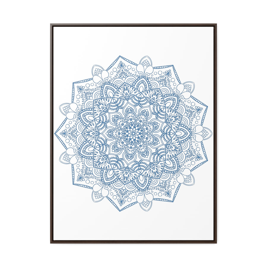 Handmade steel blue mandala design wall art on gallery canvas wraps in vertical frame