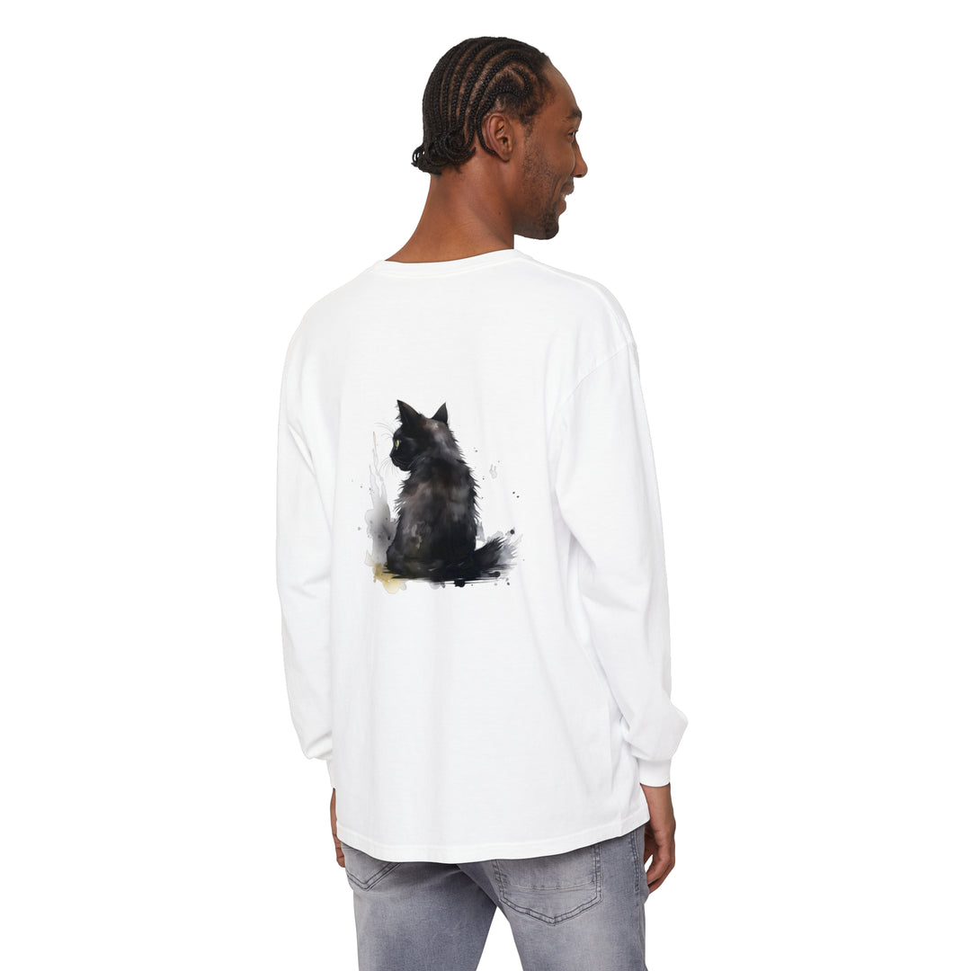 Black Cat Watercolor Dream long sleeve t-shirt with vibrant watercolor print