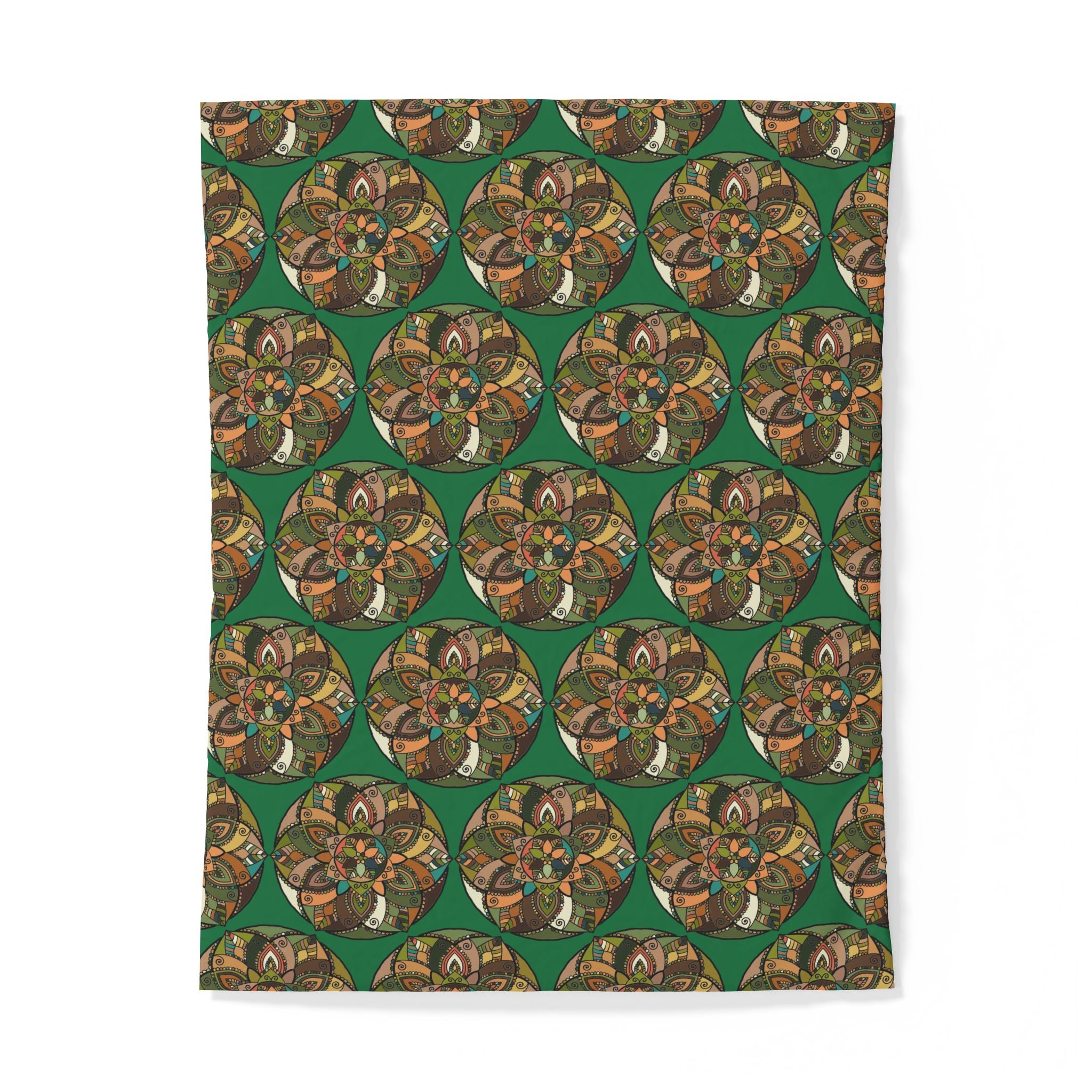 Copripiumino in cotone con mandala bohémien — Biancheria da letto geometrica floreale verde