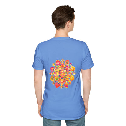 Lotus Mandala Unisex T-Shirt with a Hand-Drawn Unique Design by Blululi, featuring intricate lotus flower and mandala patterns in vibrant colors