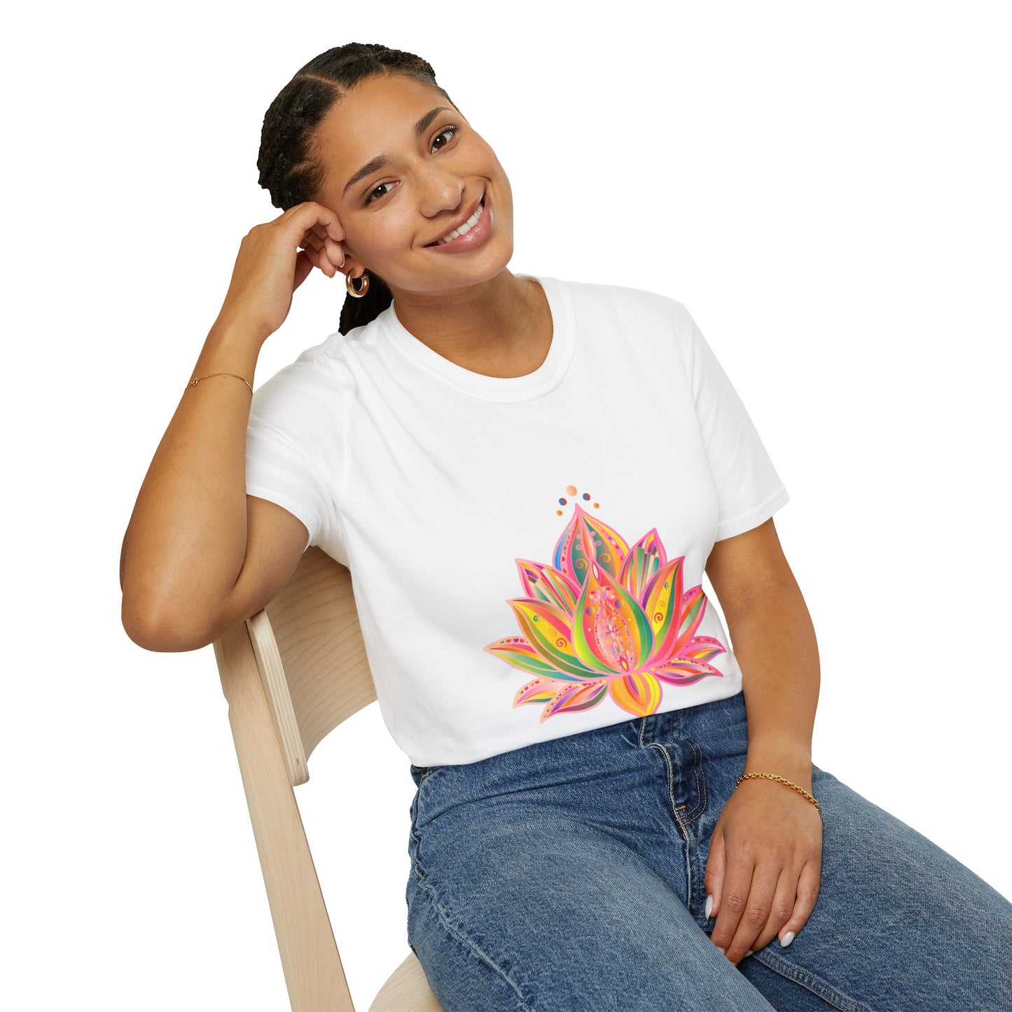 Lotus Mandala Unisex T-Shirt with Hand-Drawn Unique Design by Blululi, perfect for yoga enthusiasts and spiritual individuals