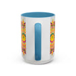 Colorful ceramic mug with a vibrant floral mandala art design