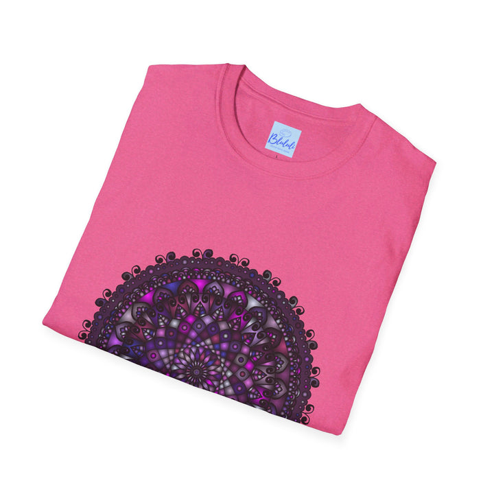 Soft purple mandala art unisex t-shirt featuring hand-drawn design and intricate details