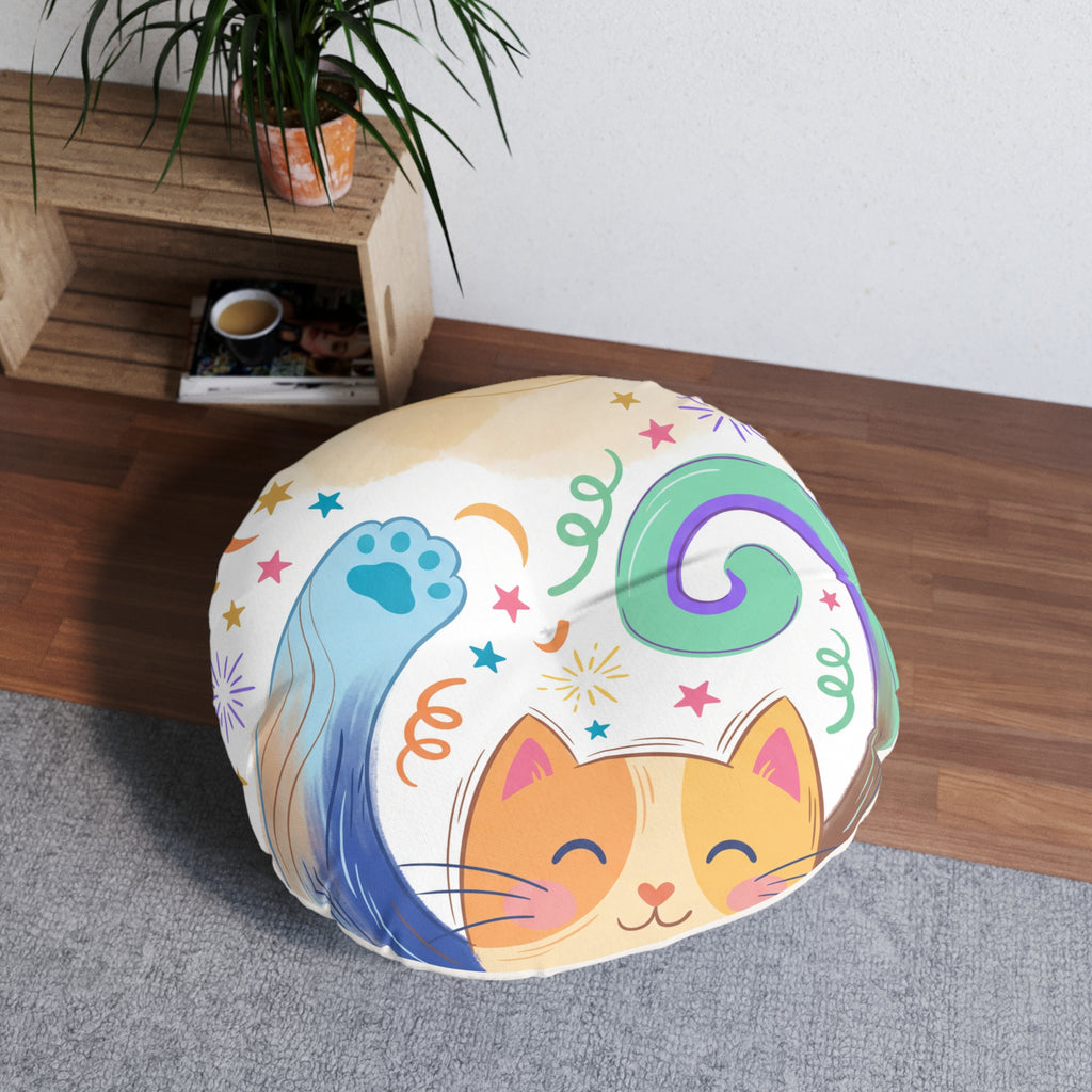 Playful New Year Cat Round Floor Pillow