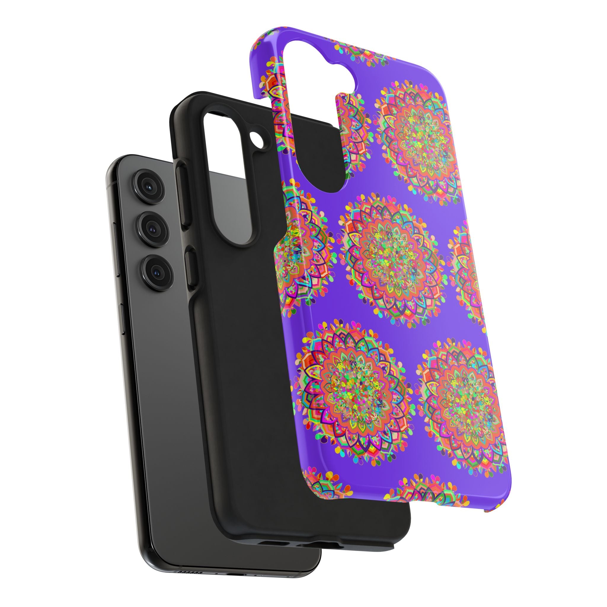 Hand drawn intricate purple mandala art phone case designed for iPhone X and XS