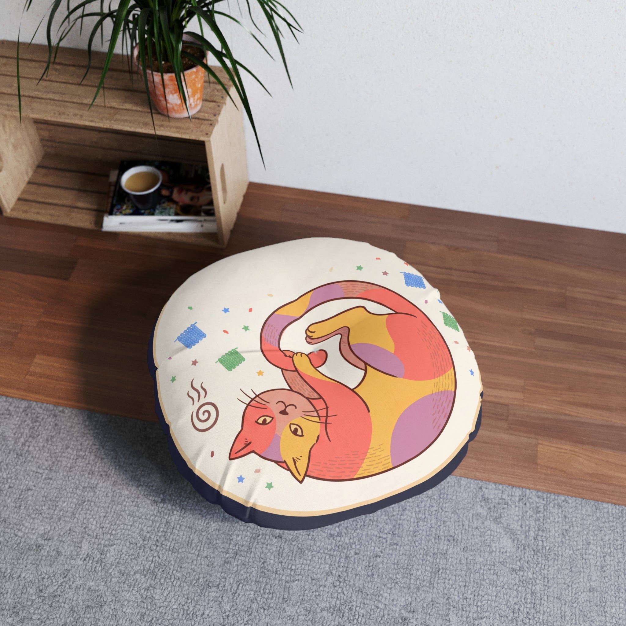 Boho Cozy Cat Floor Pillow Winter Crescent