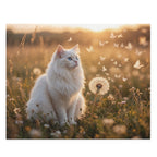 Cat in Dandelions Jigsaw Puzzle — White Kitten in Golden Field (120/252/500 pcs)