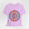 Vibrant and intricate mandala design t-shirt with psychedelic art in multiple colors