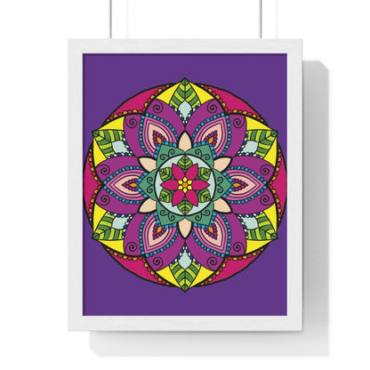 Vertical framed poster featuring a hand-drawn purple mandala, perfect for mindfulness and yoga enthusiasts