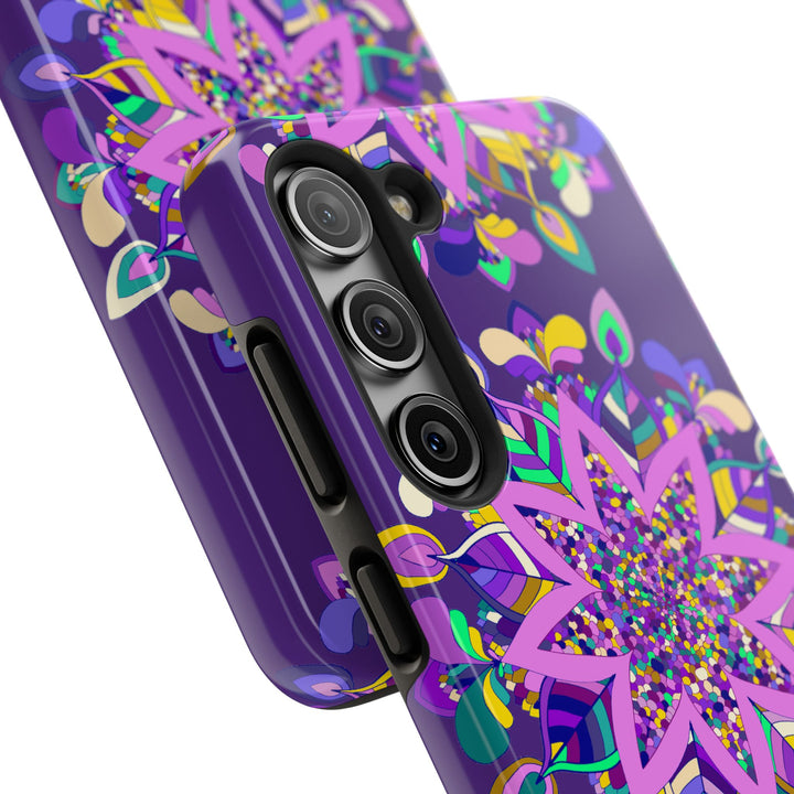 Hand drawn purple Mandala Art phone case designed for iPhone X/XS