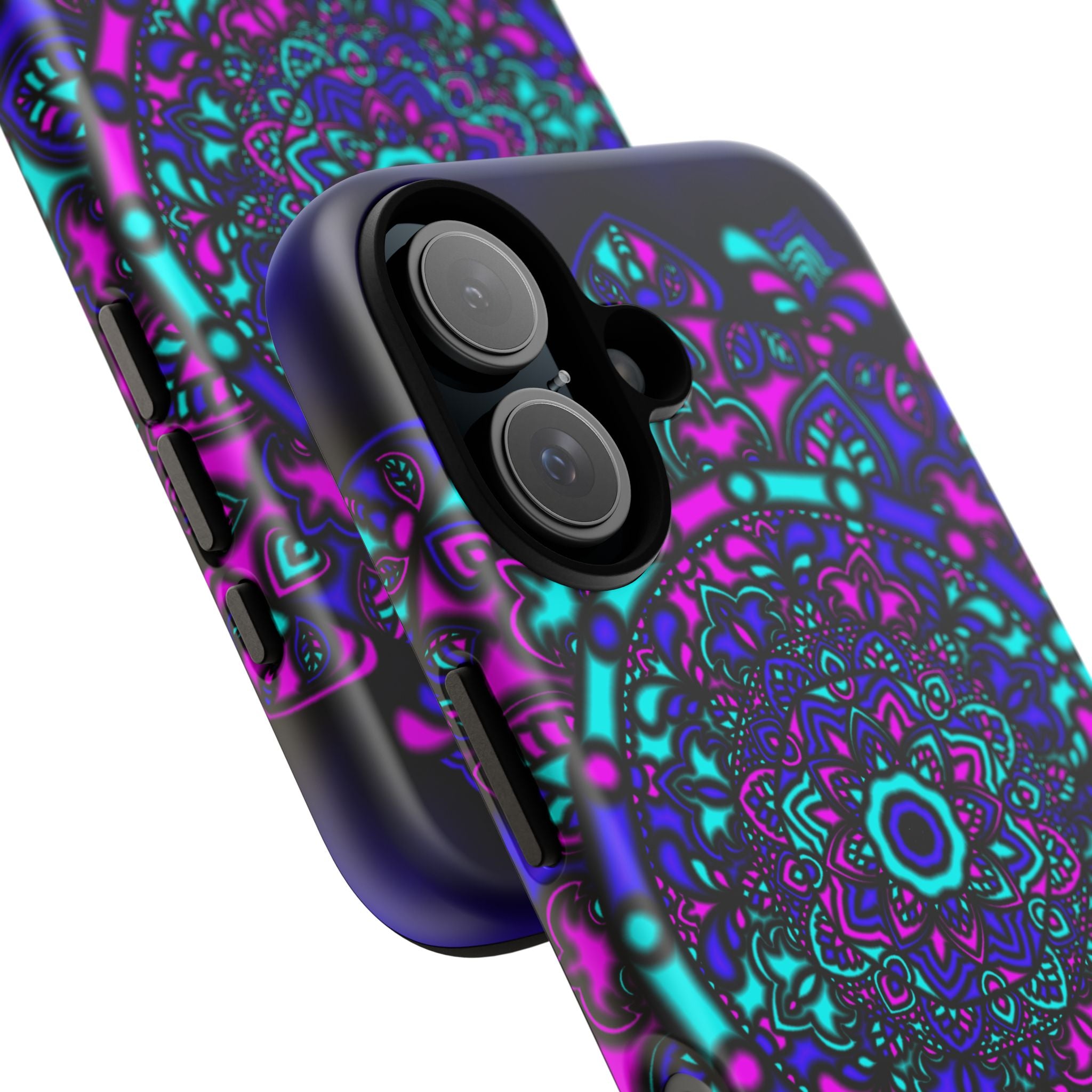 Mandala Neon Phone Case — Purple & Teal Protective Tough Case
