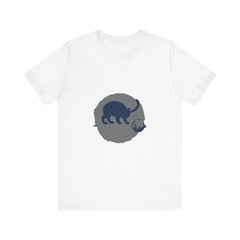A playful black cat silhouette mystery t-shirt with a striking design