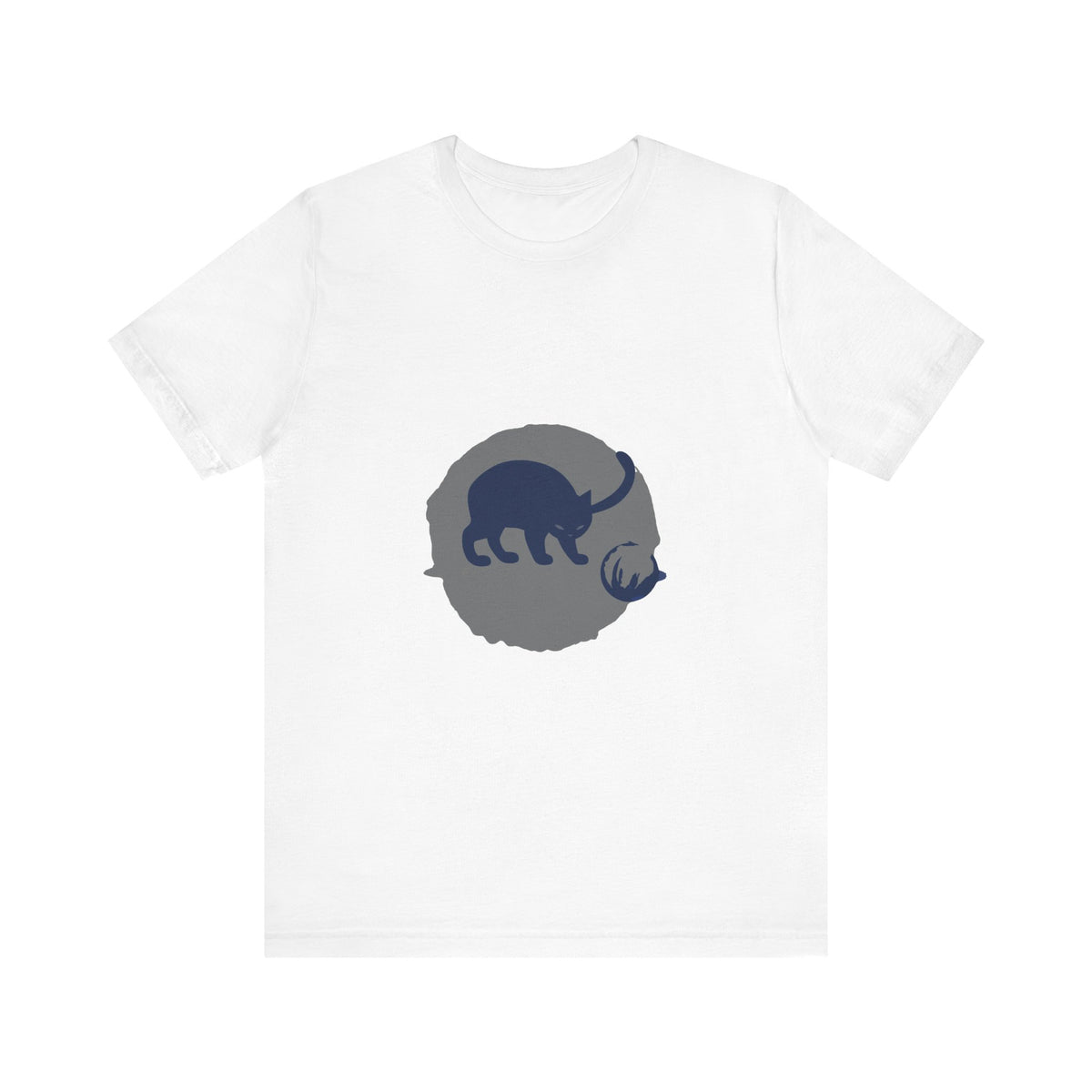 A playful black cat silhouette mystery t-shirt with a striking design