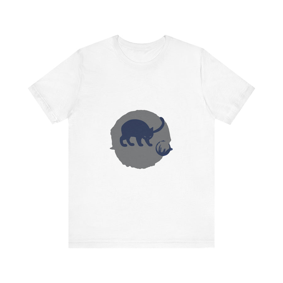 A playful black cat silhouette mystery t-shirt with a striking design