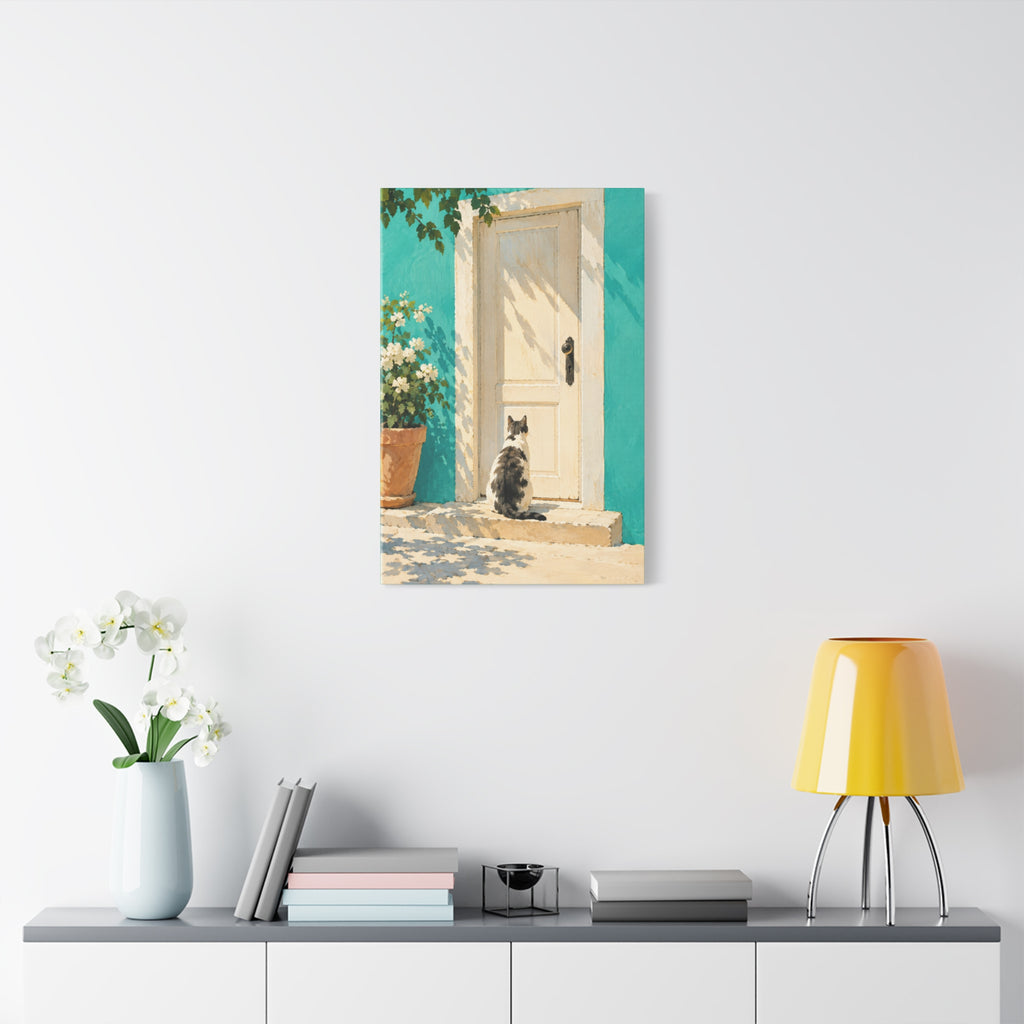 Sunlit Doorway Cat Canvas Wall Art