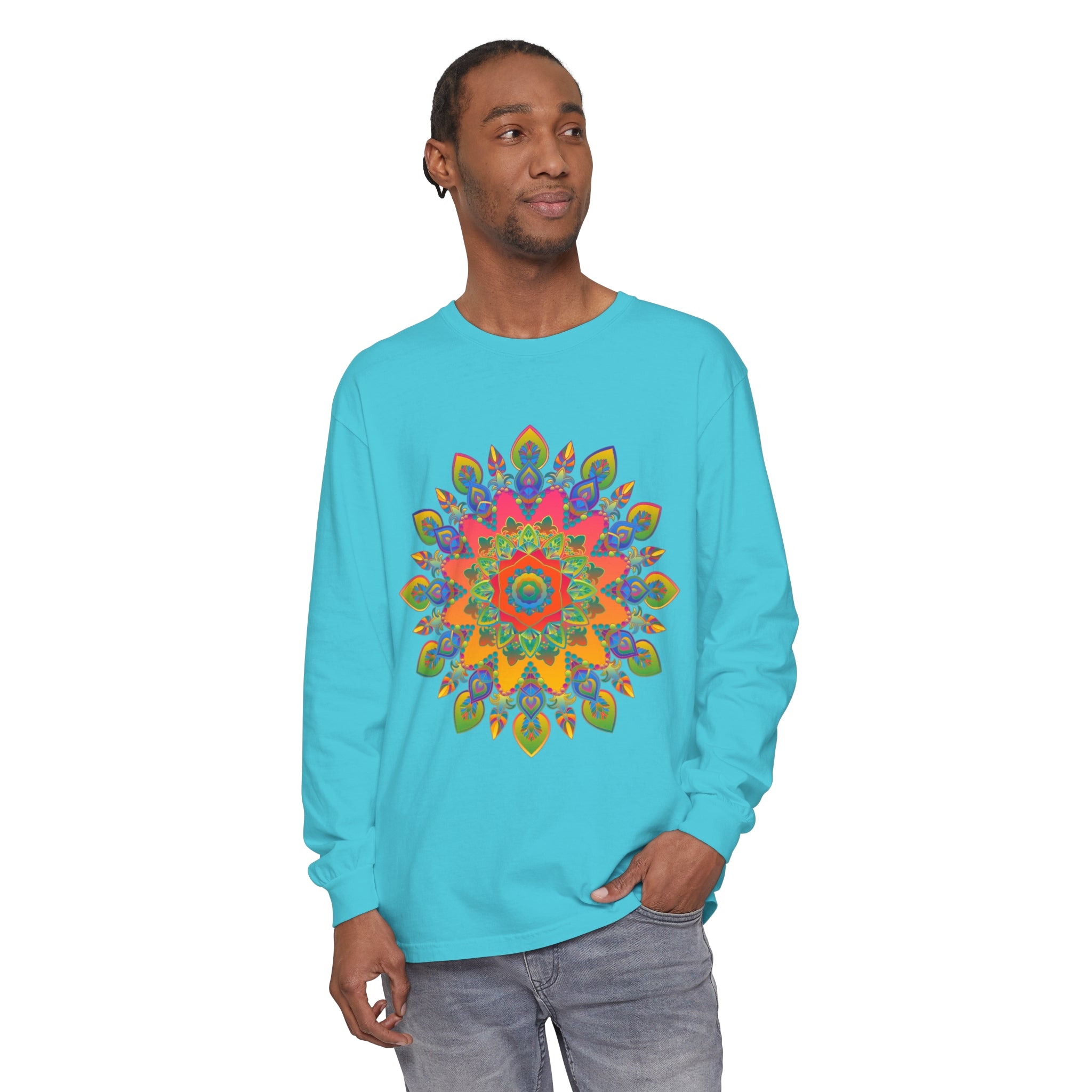 Colorful, intricate mandala design long sleeve t-shirt for men and women